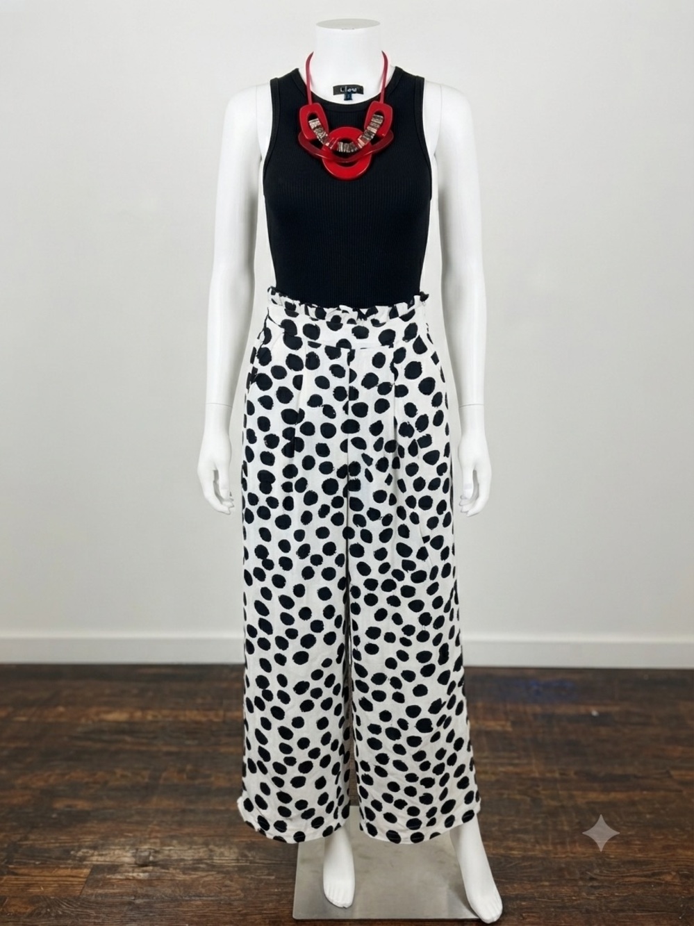 LLove Black and white Polka Dot Wide Leg Pants High Waisted size Sm